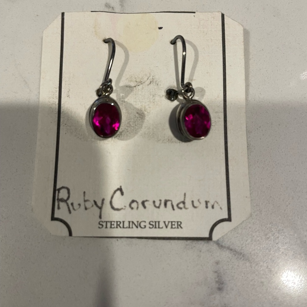 Ladies Ruby Corundum earrings sterling silver